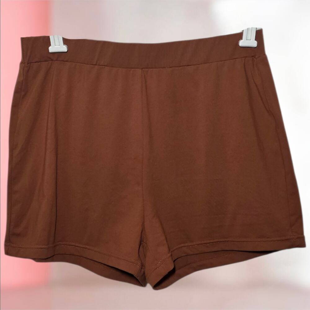 Kikiberry Womens Brown Ribbed Knit High Waisted Lounge Shorts